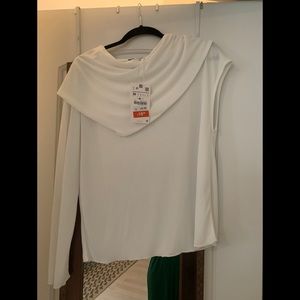Zara One shoulder long sleeve White shirt Size M